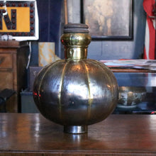 Load image into Gallery viewer, Large Vintage Indian Brass Ribbed Vessel – Sculptural Bottle Form – 34cm Tall
