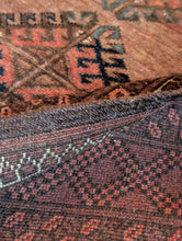 Load image into Gallery viewer, 203 x 115 cm - Vintage Hand-Knotted Tribal Wool Rug Runner - Dusty Rose &amp; Indigo Geometric - 203 x 115 cm
