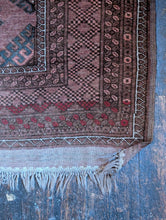 Load image into Gallery viewer, 203 x 115 cm - Vintage Hand-Knotted Tribal Wool Rug Runner - Dusty Rose &amp; Indigo Geometric - 203 x 115 cm
