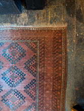 Load image into Gallery viewer, 203 x 115 cm - Vintage Hand-Knotted Tribal Wool Rug Runner - Dusty Rose &amp; Indigo Geometric - 203 x 115 cm
