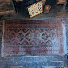 Load image into Gallery viewer, 203 x 115 cm - Vintage Hand-Knotted Tribal Wool Rug Runner - Dusty Rose &amp; Indigo Geometric - 203 x 115 cm
