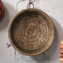 Load image into Gallery viewer, Antique Copper Kitchen Colander – Large Hanging Strainer Pan – Rustic French Country Decor – 37cm Diameter

