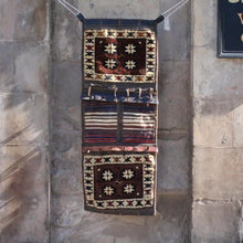 Load image into Gallery viewer, Vintage Afghan Baluch Saddle Bag – Handwoven Tribal Wool &amp; Leather Hanging – Early 20th Century – 124 x 47 cm / 48.8" x 18.5"
