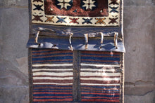 Load image into Gallery viewer, Vintage Afghan Baluch Saddle Bag – Handwoven Tribal Wool &amp; Leather Hanging – Early 20th Century – 124 x 47 cm / 48.8" x 18.5"
