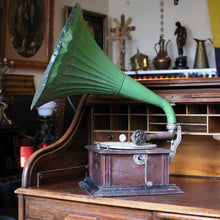 Load image into Gallery viewer, Antique Edwardian Green Horn Tabletop Gramophone Phonograph
