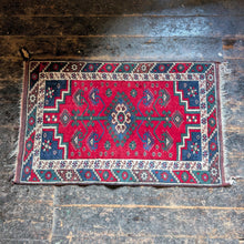 Load image into Gallery viewer, 2'0" x 3'10" - Vintage Caucasian Hand-Knotted Wool Rug - Madder Red &amp; Indigo - 61 x 116 cm
