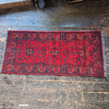 Load image into Gallery viewer, 2'7" x 6'0" - Vintage Afghan Baluch Hand-Knotted Wool Runner Rug - Madder Red &amp; Indigo Tribal Carpet - 80 x 183 cm

