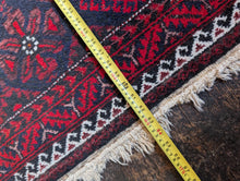 Load image into Gallery viewer, 3'1" x 5'4" - Vintage Afghan Baluch Hand-Knotted Wool Rug - Madder Red &amp; Indigo Tribal Rug - 95 x 164 cm
