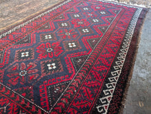 Load image into Gallery viewer, 3'1" x 5'4" - Vintage Afghan Baluch Hand-Knotted Wool Rug - Madder Red &amp; Indigo Tribal Rug - 95 x 164 cm
