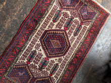 Load image into Gallery viewer, 3'1" x 5'4" - Vintage Afghan Baluch Hand-Knotted Wool Rug - Madder Red &amp; Indigo Tribal Rug - 95 x 164 cm
