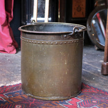 Load image into Gallery viewer, Antique Brass Log Bin - Large Riveted Fireside Coal Or Wood Bucket - Arts &amp; Crafts Hearth Scuttle - 42cm Tall
