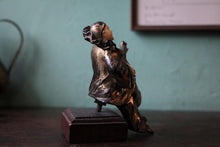 Load image into Gallery viewer, Antique German Pierrot Musician Figure Car Mascot – Bronze &amp; Bone – Harlequin Lute Player
