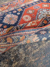 Load image into Gallery viewer, 1'5" x 5'7" - Vintage Hand-Knotted Tribal Runner Rug - Madder Red &amp; Indigo Geometric Wool Carpet - 170 x 44 cm
