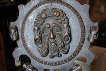 Load image into Gallery viewer, Antique Black Forest Carved Wall Plaque - Rotating Green Man Carving - Gothic Folk Art Oak Panel - 53 x 39 cm
