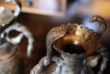 Load image into Gallery viewer, Pair Of Antique Indian Brass Snake Handle Vases - Anglo Indian Repoussé Metalware - 26 cm Tall
