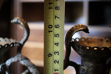 Load image into Gallery viewer, Pair Of Antique Indian Brass Snake Handle Vases - Anglo Indian Repoussé Metalware - 26 cm Tall
