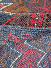 Load image into Gallery viewer, 4'7" x 2'11" - Antique Afghan Baluch Hand-Knotted Wool Rug - Madder Red &amp; Indigo Tribal Geometric Rug - 141 x 89 cm
