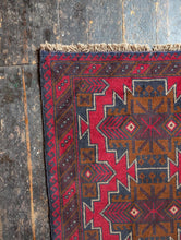 Load image into Gallery viewer, 4'7" x 2'11" - Antique Afghan Baluch Hand-Knotted Wool Rug - Madder Red &amp; Indigo Tribal Geometric Rug - 141 x 89 cm
