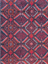 Load image into Gallery viewer, 5'5" x 2'11" - Antique Afghan Baluch Hand-Knotted Wool Runner Rug - Deep Madder Red &amp; Indigo Tribal Carpet - 166 x 90 cm
