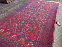 Load image into Gallery viewer, 5'5" x 2'11" - Antique Afghan Baluch Hand-Knotted Wool Runner Rug - Deep Madder Red &amp; Indigo Tribal Carpet - 166 x 90 cm
