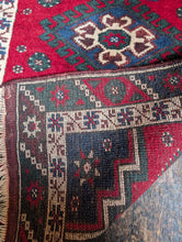 Load image into Gallery viewer, 2'0" x 3'10" - Vintage Caucasian Hand-Knotted Wool Rug - Madder Red &amp; Indigo - 61 x 116 cm
