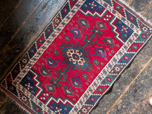 Load image into Gallery viewer, 2'0" x 3'10" - Vintage Caucasian Hand-Knotted Wool Rug - Madder Red &amp; Indigo - 61 x 116 cm
