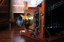 Load image into Gallery viewer, Antique Mahogany Field Camera With Brass Lens – Large Format Bellows Camera
