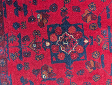 Load image into Gallery viewer, 2'7" x 6'0" - Vintage Afghan Baluch Hand-Knotted Wool Runner Rug - Madder Red &amp; Indigo Tribal Carpet - 80 x 183 cm

