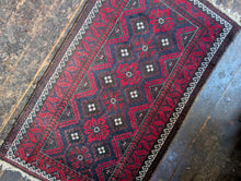 Load image into Gallery viewer, 3'1" x 5'4" - Vintage Afghan Baluch Hand-Knotted Wool Rug - Madder Red &amp; Indigo Tribal Rug - 95 x 164 cm
