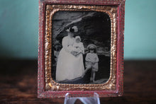 Load image into Gallery viewer, Antique Victorian Tintype Photograph In Red Leather Case - Family Portrait Photograph - Folk Art Photography
