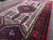 Load image into Gallery viewer, 3'1" x 5'4" - Vintage Afghan Baluch Hand-Knotted Wool Rug - Madder Red &amp; Indigo Tribal Rug - 95 x 164 cm
