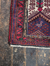 Load image into Gallery viewer, 3'1" x 5'4" - Vintage Afghan Baluch Hand-Knotted Wool Rug - Madder Red &amp; Indigo Tribal Rug - 95 x 164 cm
