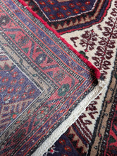 Load image into Gallery viewer, 3'1" x 5'4" - Vintage Afghan Baluch Hand-Knotted Wool Rug - Madder Red &amp; Indigo Tribal Rug - 95 x 164 cm
