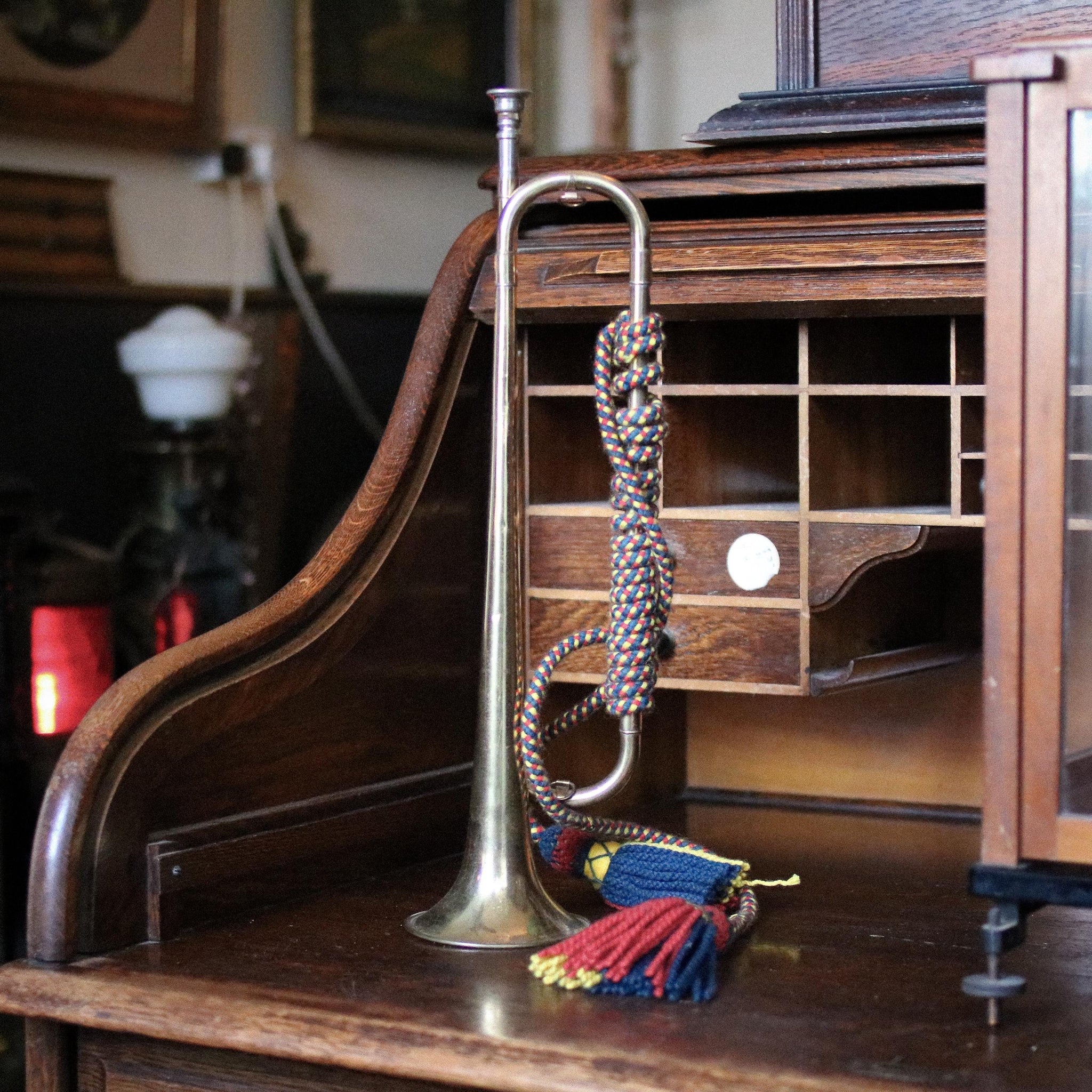 String Handle On Bugle Vintage Ceremonial Brass Bugle With Braided Cord And Tassels - Militar ...
