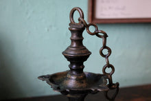 Load image into Gallery viewer, Antique Indian Brass Diya Oil Lamp – Hanging Temple Lamp With Chain – 19cm Tall
