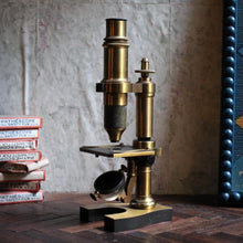 Load image into Gallery viewer, 19th Century French Brass Microscope By Nachet – Rue Serpente Paris – Antique Scientific Instrument – Early Laboratory Decor
