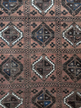 Load image into Gallery viewer, 6'2" x 3'10" - Antique Afghan Baluch Hand-Knotted Wool Rug - Dusty Rose &amp; Indigo - 189 x 118 cm
