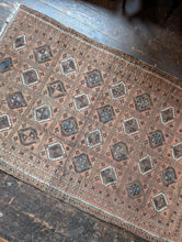 Load image into Gallery viewer, 6'2" x 3'10" - Antique Afghan Baluch Hand-Knotted Wool Rug - Dusty Rose &amp; Indigo - 189 x 118 cm
