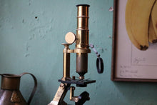 Load image into Gallery viewer, Antique Brass Field Microscope In Original Mahogany Case – Scientific Instrument With Provenance – 26cm Tall
