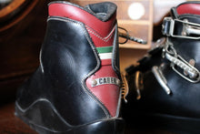 Load image into Gallery viewer, Vintage Caber Italian Leather Ski Boots - Retro Alpine Skiing Boots - Black &amp; Burgundy - 28cm Sole Length
