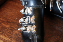 Load image into Gallery viewer, Vintage Caber Italian Leather Ski Boots - Retro Alpine Skiing Boots - Black &amp; Burgundy - 28cm Sole Length
