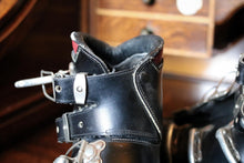 Load image into Gallery viewer, Vintage Caber Italian Leather Ski Boots - Retro Alpine Skiing Boots - Black &amp; Burgundy - 28cm Sole Length
