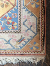 Load image into Gallery viewer, 6'0" x 5'0" - Vintage Turkish Hand-Knotted Wool Rug - Salmon Pink, Sky Blue &amp; Cream - 184 x 152 cm
