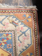 Load image into Gallery viewer, 6'0" x 5'0" - Vintage Turkish Hand-Knotted Wool Rug - Salmon Pink, Sky Blue &amp; Cream - 184 x 152 cm
