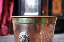Load image into Gallery viewer, Antique Copper &amp; Brass Lion Mask Log Bin - Coal Scuttle - Lion Paw Feet - Fireside Bucket - 27cm
