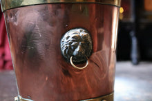 Load image into Gallery viewer, Antique Copper &amp; Brass Lion Mask Log Bin - Coal Scuttle - Lion Paw Feet - Fireside Bucket - 27cm
