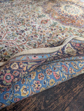 Load image into Gallery viewer, 7'8" x 4'8" - Vintage Pakistani Hand-Knotted Tree Of Life Wool Rug - Ivory &amp; Sapphire Blue Floral Design - 234 x 141 cm
