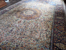 Load image into Gallery viewer, 7'8" x 4'8" - Vintage Pakistani Hand-Knotted Tree Of Life Wool Rug - Ivory &amp; Sapphire Blue Floral Design - 234 x 141 cm
