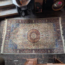 Load image into Gallery viewer, 7'8" x 4'8" - Vintage Pakistani Hand-Knotted Tree Of Life Wool Rug - Ivory &amp; Sapphire Blue Floral Design - 234 x 141 cm
