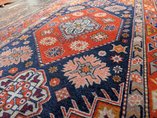 Load image into Gallery viewer, 1'5" x 5'7" - Vintage Hand-Knotted Tribal Runner Rug - Madder Red &amp; Indigo Geometric Wool Carpet - 170 x 44 cm
